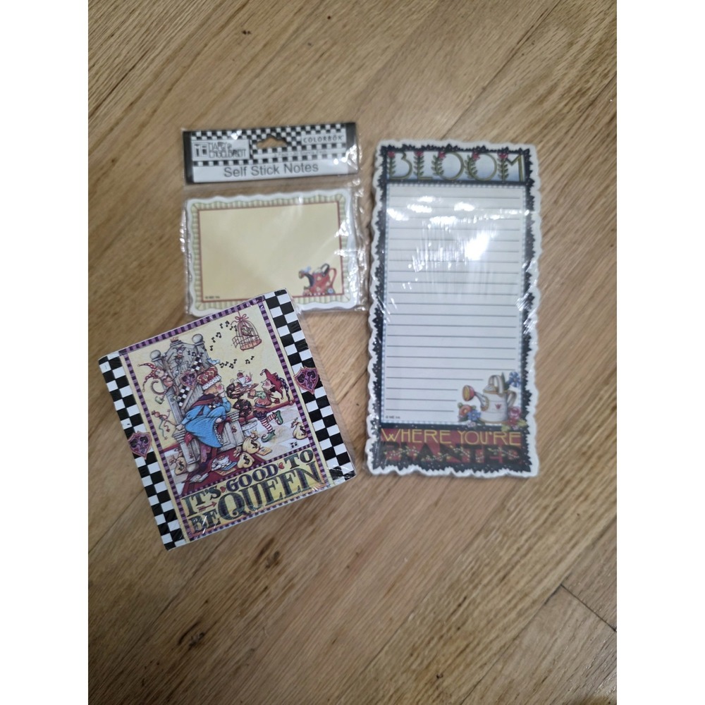 Vintage Mary Engelbreit Stationery Lot (3pc) - Magnetic List Pad, Sticky Notes